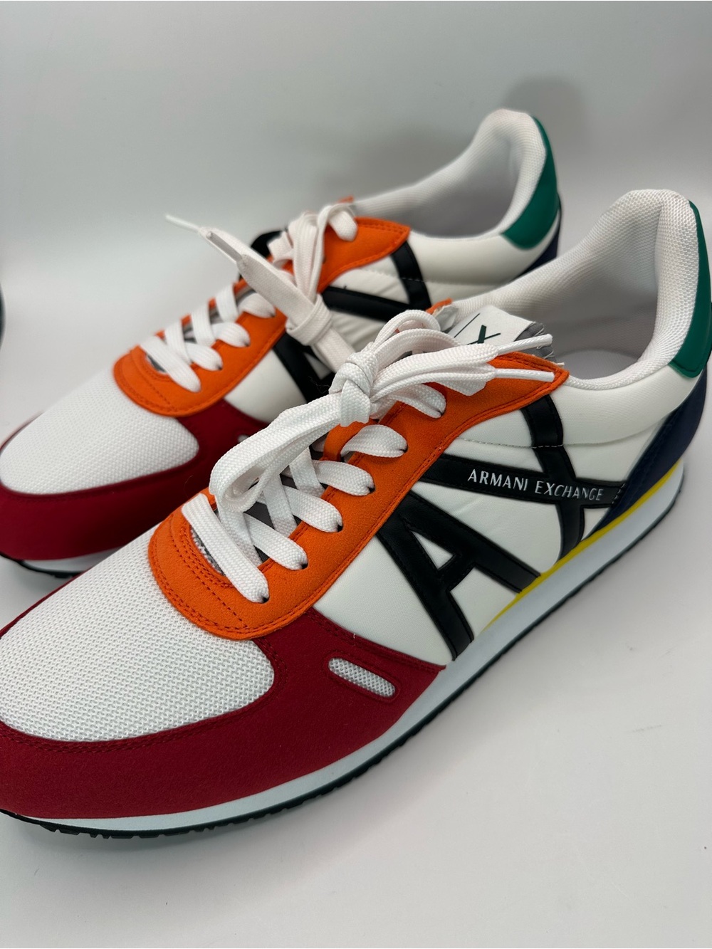Armani Exchange Men’s Multicolor Low-Top Sneakers - White/Red/Orange/Green